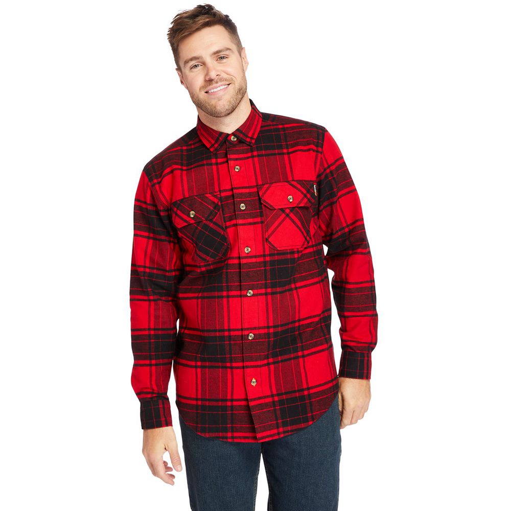 Camisa Timberland Argentina Hombre - Pro® Woodfort Heavyweight Flannel Work - Rojas/Negras - FCTKRN-